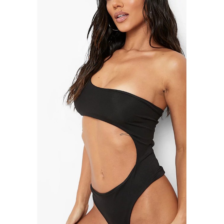 Brandnew Black One Shoulder Side Cut Out One Piece Swimsuit, Size XS-S