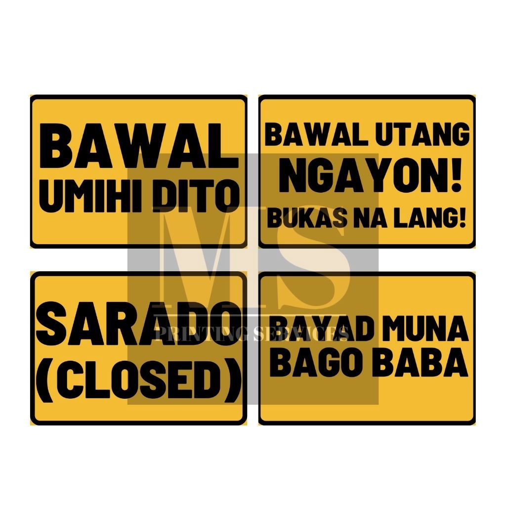 Tagalog Signages Laminated A4 Size