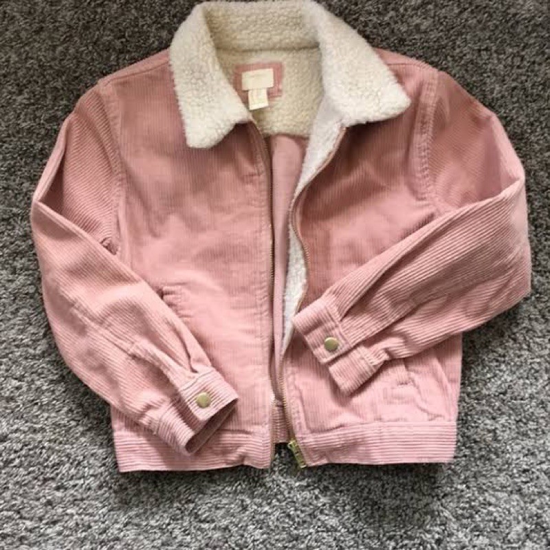 Pink corduroy outlet jacket with fur