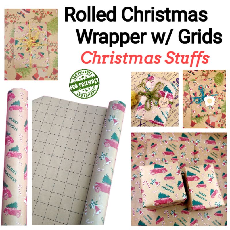 *Continuous Roll Christmas Wrapper with Grids CHRISTMAS STUFFS | Shopee ...