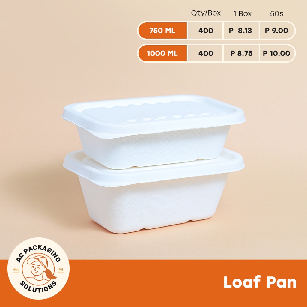(50 PCS ) 750 ml/1000 ml Sugarcane Bagasse Loaf Pan | Shopee Philippines