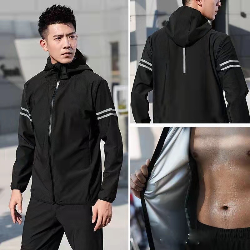 「PaoBoo」Men Sauna Suit Sweat Fast Weight Loss Exercise Gym Fitness ...