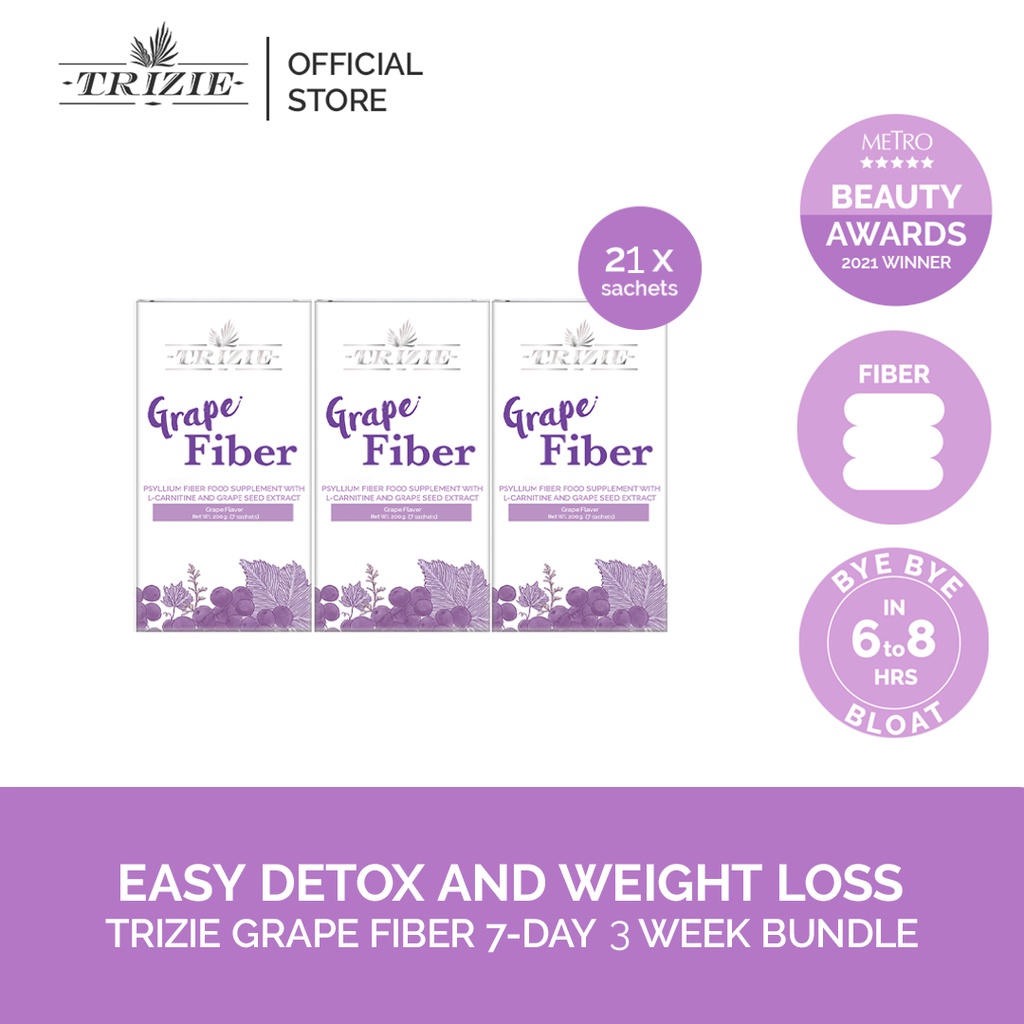TRIZIE Grape Fiber 3 Week Bundle (21 sachets total) [Weight Loss & Detox with Psyllium Fiber