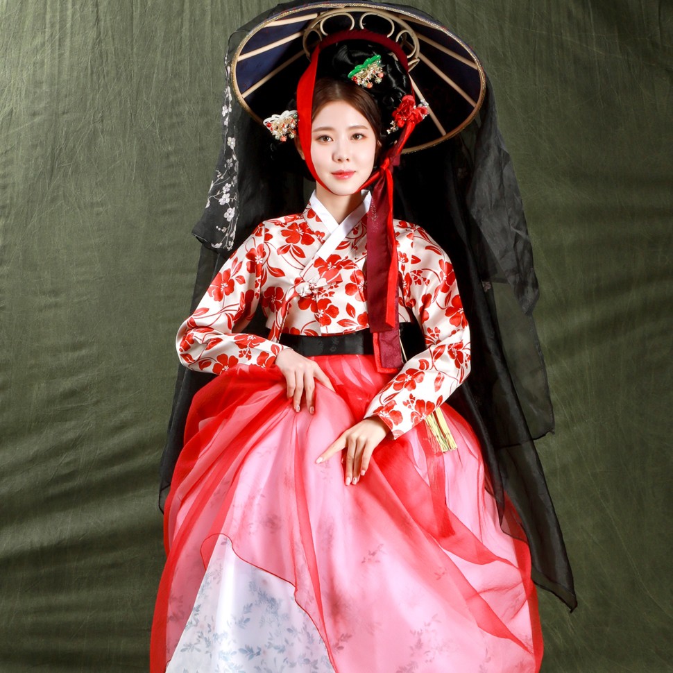 [HANBOKNAM] Korean Traditional Clothes Hanbok _ Red Floral See-through ...