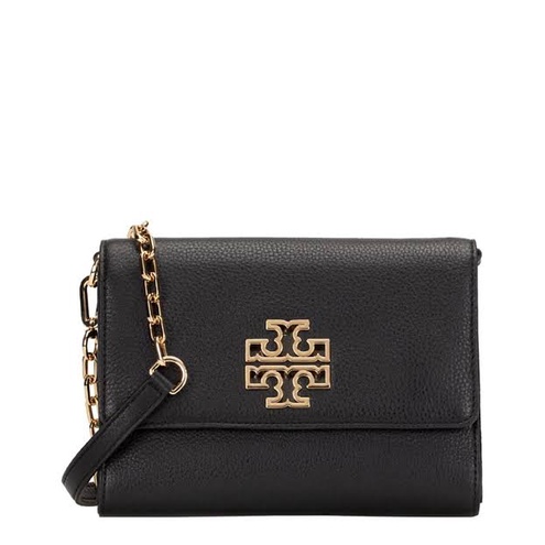 AUTHENTIC Tory Burch Britten Chain Wallet Black Pebble Leather ...