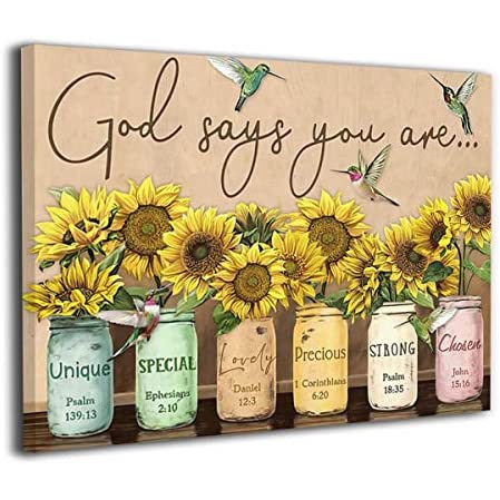 God Says You are Hummingbird Sunflower Canvas Wall Art Prints Room ...