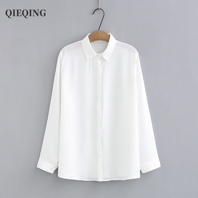 QIEQING long sleeve blouse for women plain loose plus size chiffon ...