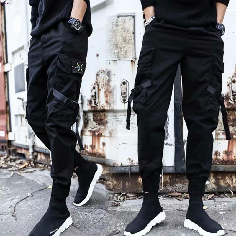 Mens Cargo Pants Drawstring Men Fashion Color Overalls Casual