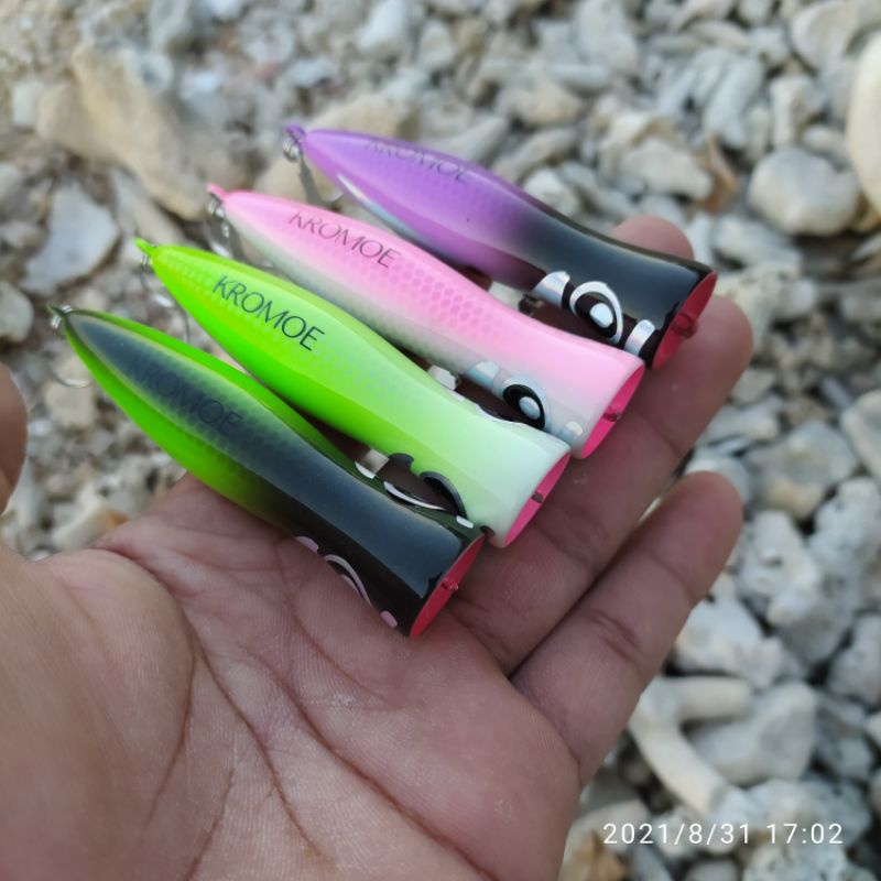 Mini popper 10gr set with hook. poper wood handemade chrome lure ...