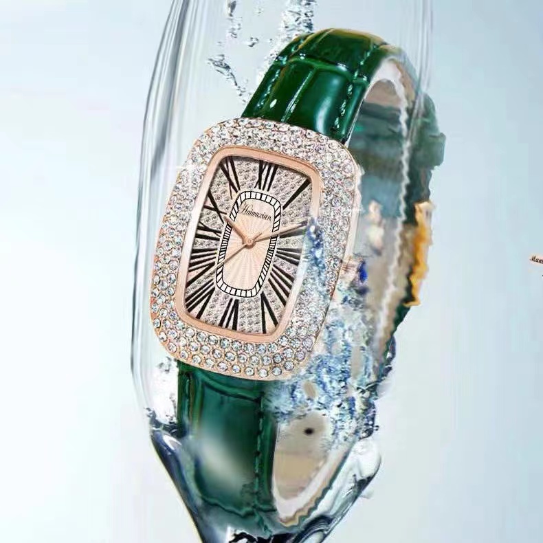 Vintage Elegant Style Watch Leather Crystal Frame Side Water Resistant ...