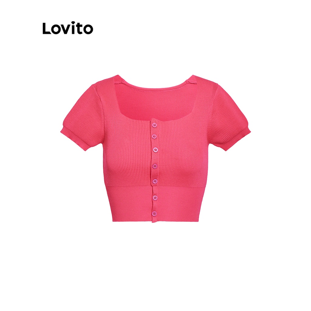 Lovito Cute Plain Square Neck Basic Women Knit Tops L33AD125 Shopee Philippines