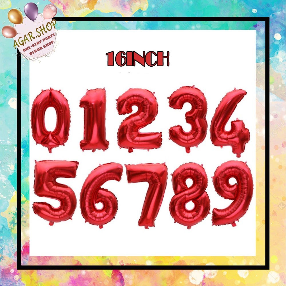 AGAR.SHOP 16 INCH RED Number Foil balloon Birthday Party Decoration ...