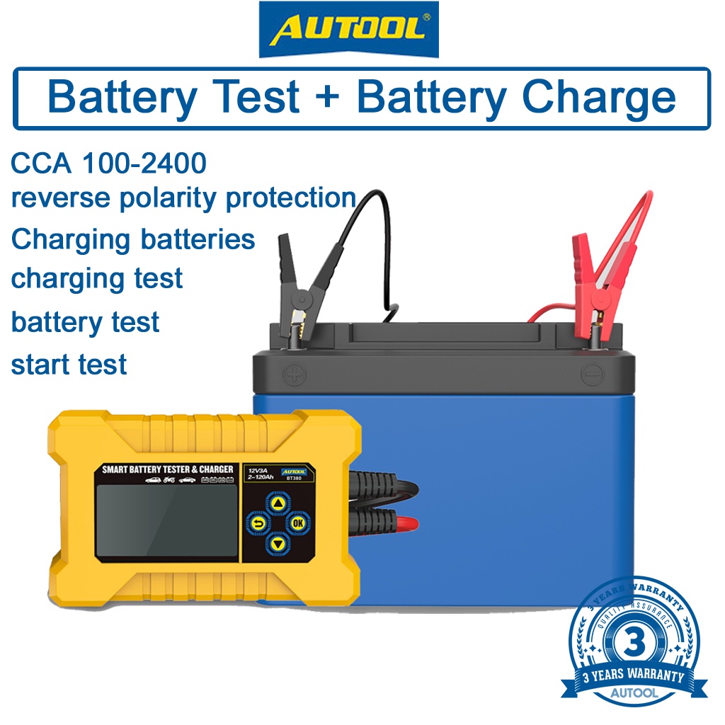 AUTOOL BT380 Car Battery Charger 12v +Battery Testing Tool, Battery