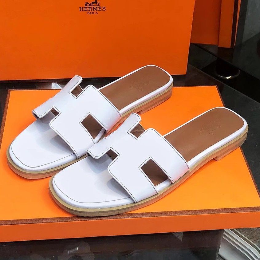 100 Original Hermes White Flats Slides Sandals For Women Shopee