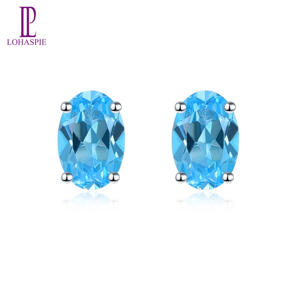 Oval 6x4 Genuine Blue Topaz Stud Earrings Solid 925 Sterling Silver ...