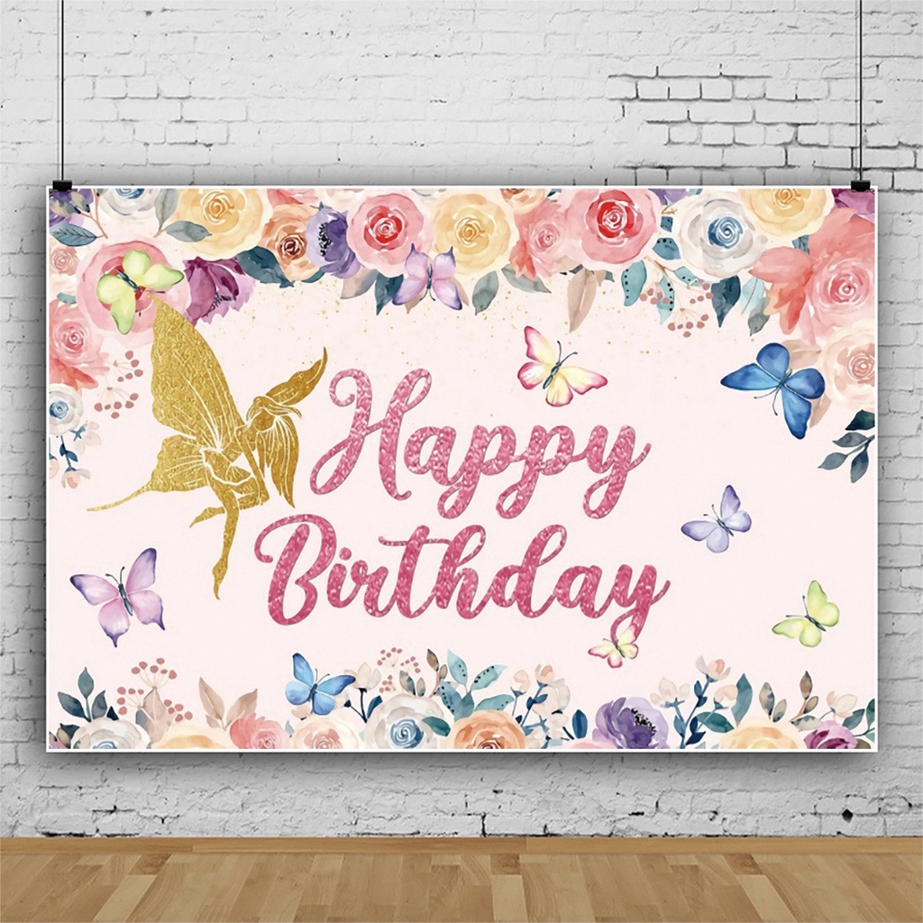 Aperturee Pink Butterfly Girl Fabric Backdrop Cover for Birthday