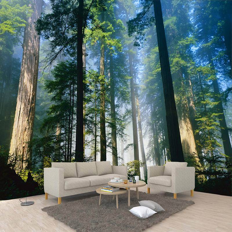 Custom 3D Wall Murals Wallpaper Nature Fog Towering Trees Forest ...