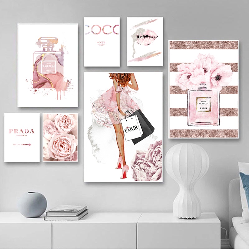 Fashion Poster Perfume Bottle Canvas Art Prints Peony Flower Wall ...