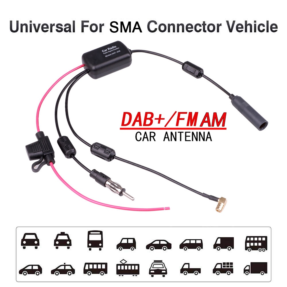 3 in 1 DAB FM AM Car Antenna cable 12V SMA Signal Amplifier Car Radio