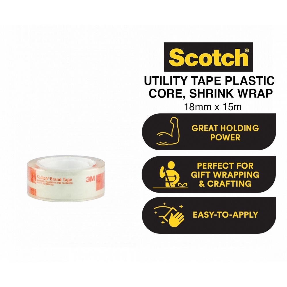 3M Scotch Utility Tape Plastic Core, Shrink Wrap, 18mm x 15m Shopee