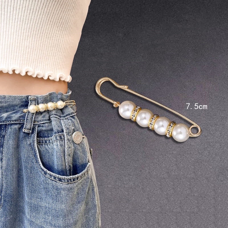 1pc Pearl Brooch Tightening Waistband Pin Opening Bottom Metal Pearl ...