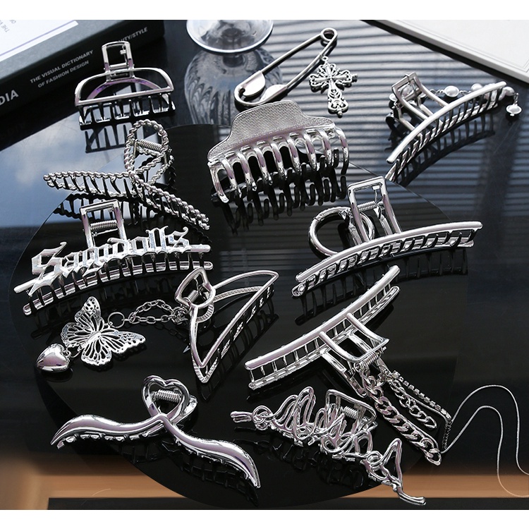 Silver Metal cool girl Grab Clip Women Shark Clips New Hairpins Hair