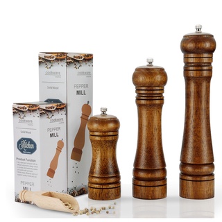 Haomacro Salt and Pepper Grinder Set, Wood Pepper Mills,Wooden Salt  Grinders Refillable Manual Pepper Ginder with Acrylic Visible  Window,Ceramic