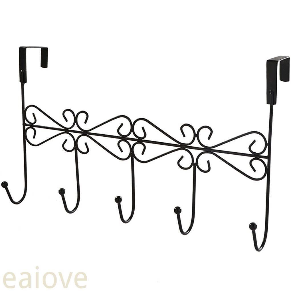 [eaiove]Over The Door Hanger Rack with 5 Hooks Decorative Metal Coat