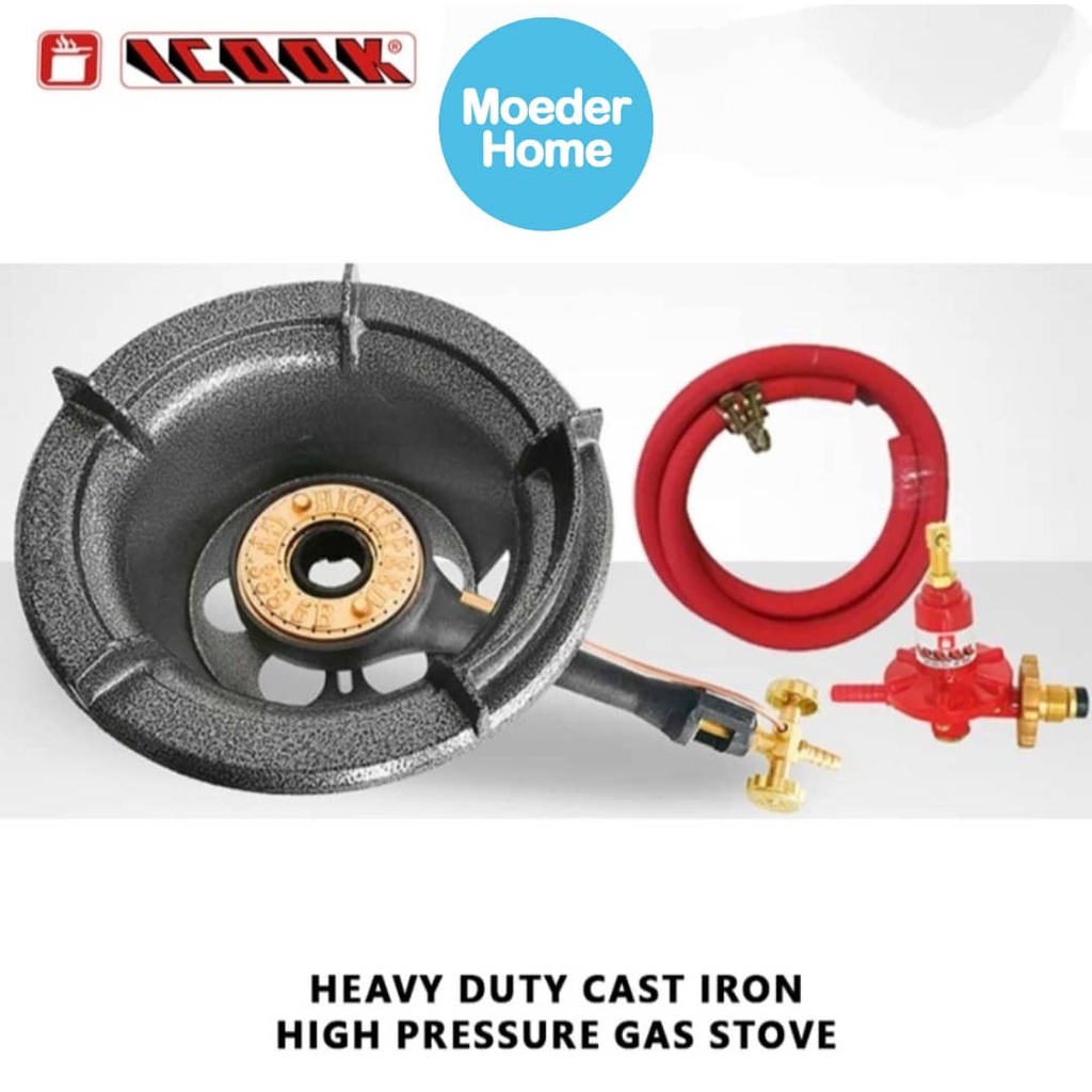 ICook High Pressure Cast Iron Gas Stove w/ Hose & Regulators (IC45