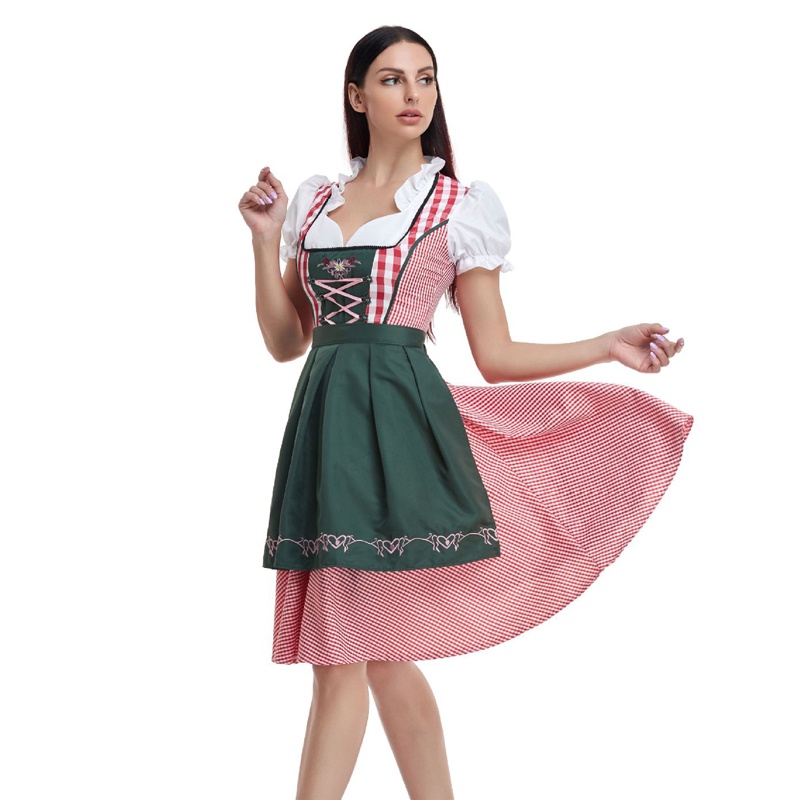 The New Lady Dirndl Oktoberfest Costume Pink Plaid Clubwear Cosplay ...