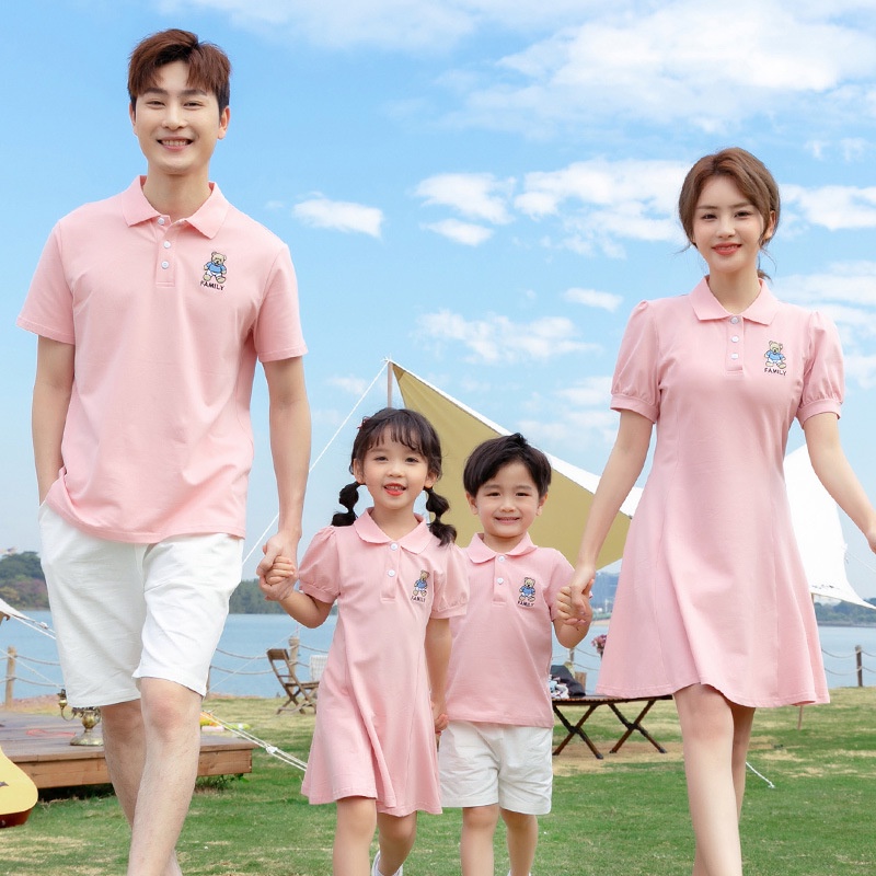 Pink Dress Cute Bear Polo Family Dresses Men Shirt Boy t-shirts