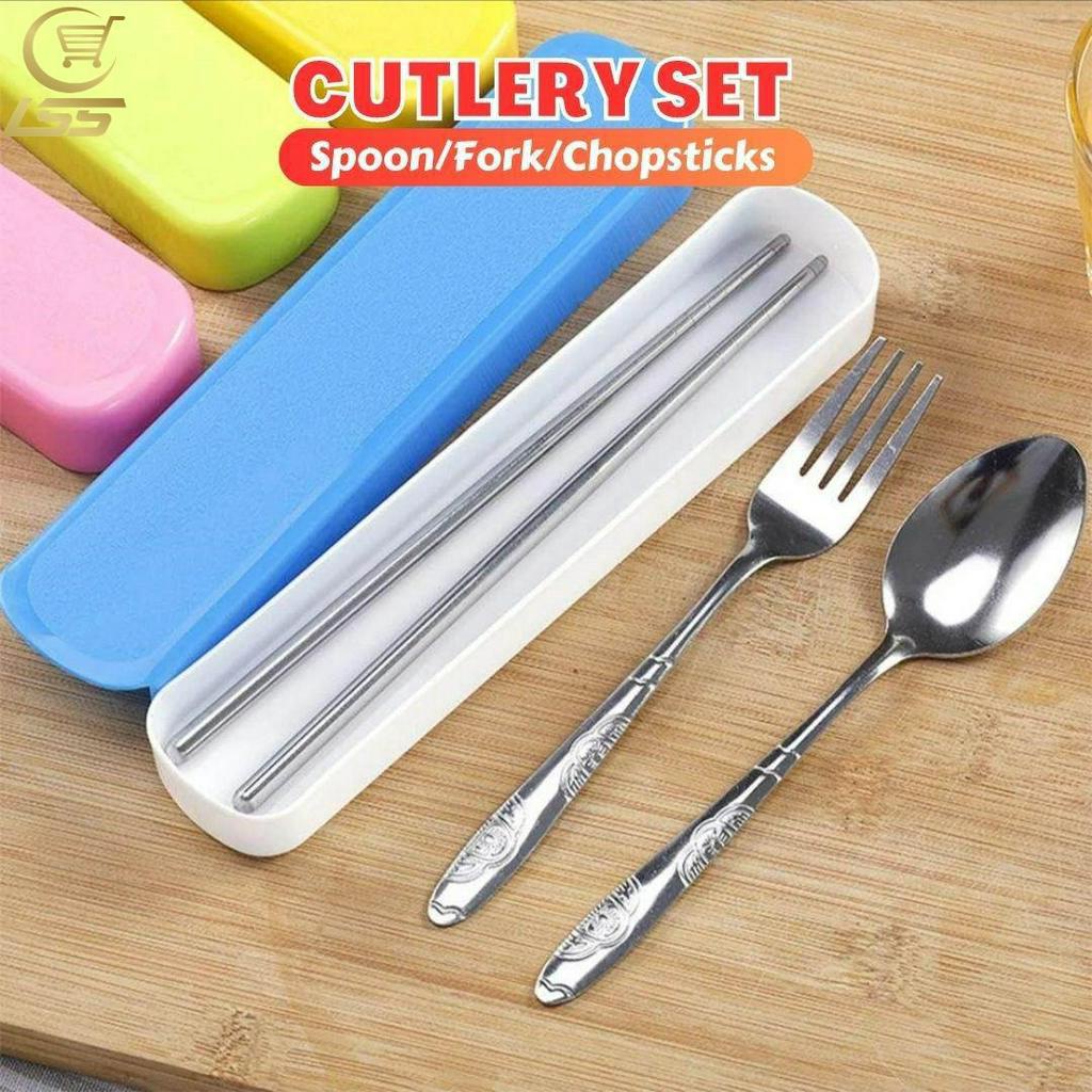 Efeq 3in1 Cutlery Set Spoon Fork & Chopsticks Set with Box Portable ...