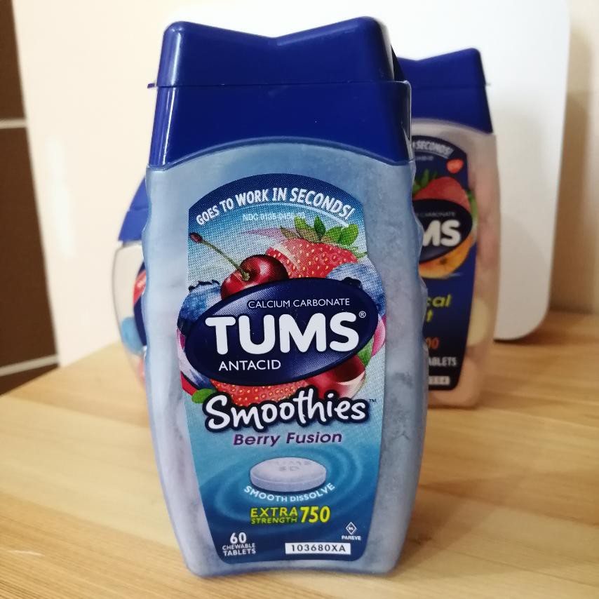 TUMS Antacid SMOOTHIES, Extra Strength 750, Berry Fusion, 60 Tablets