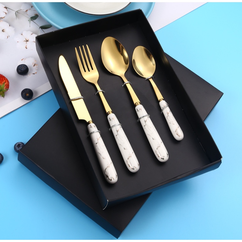 4 Piece Cutlery Set Stainless Steel Spoon and Fork with Box Cutlery Set