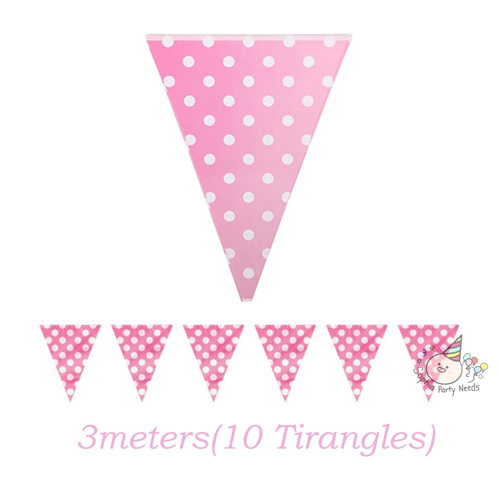 3m Pink Polka Dot Banderitas Party Flag Banner Gender Reveal Party Birthday Christening