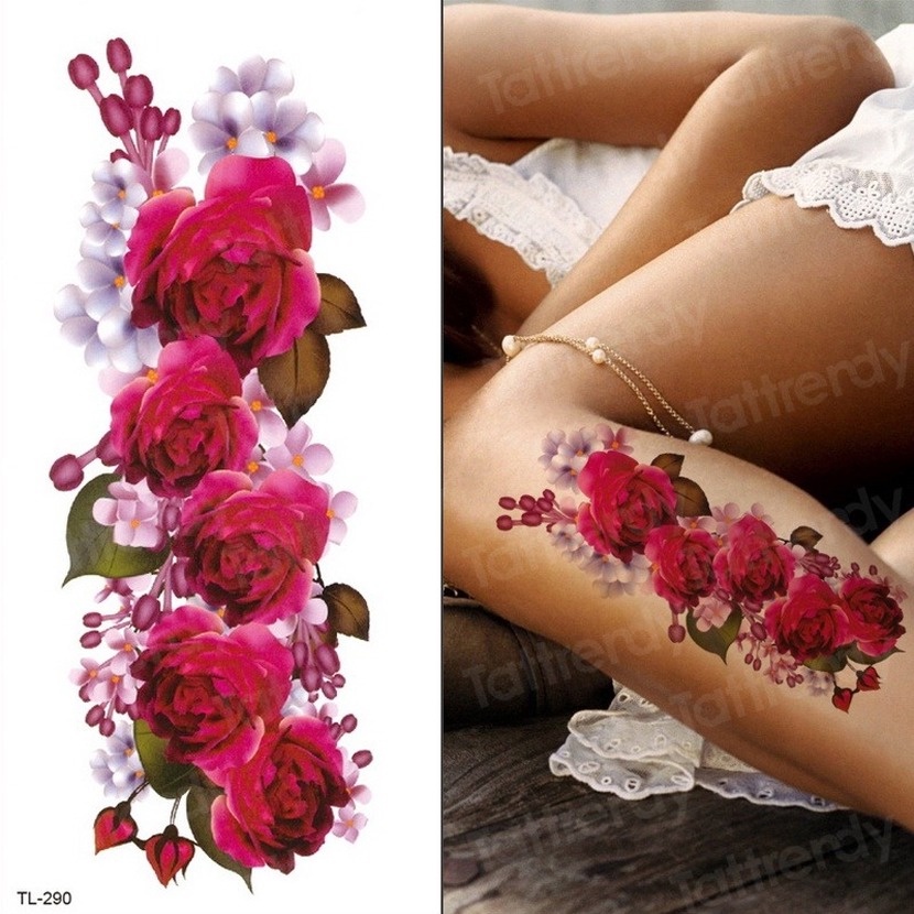 Waterproof Tattoo Temporary Sticker Tattoo Flower Water Transfer Rose Temporary Tattoos On The 0176