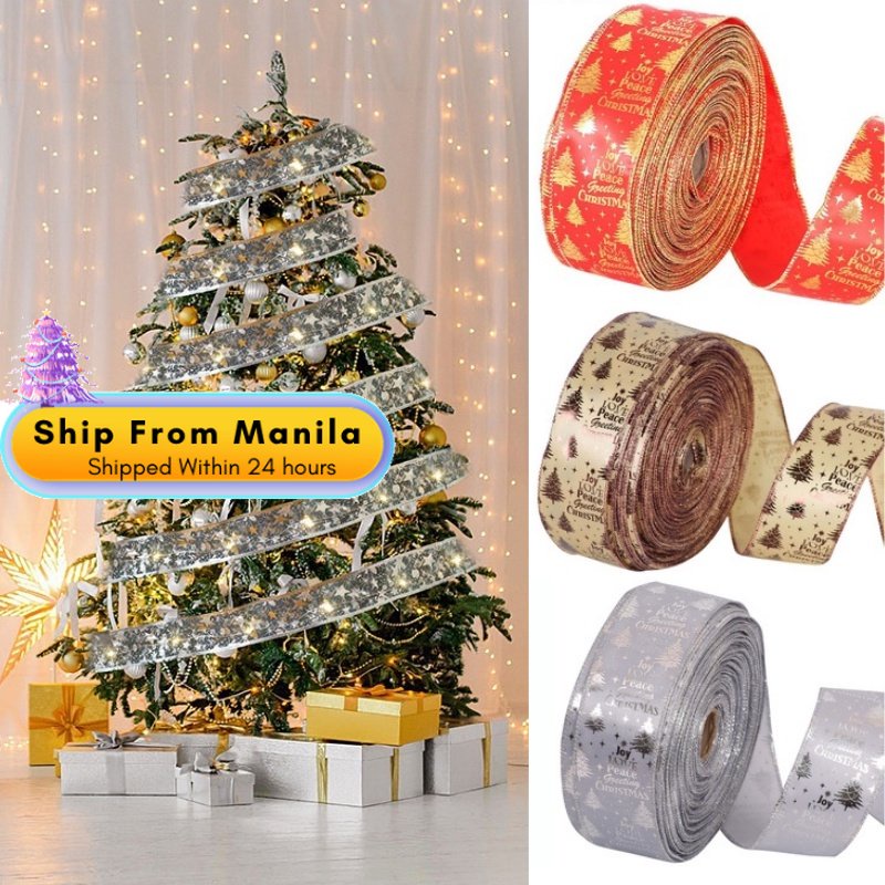 2M*5pcs/Roll Christmas Print Ribbon Christmas Tree Ornament DIY Gift ...