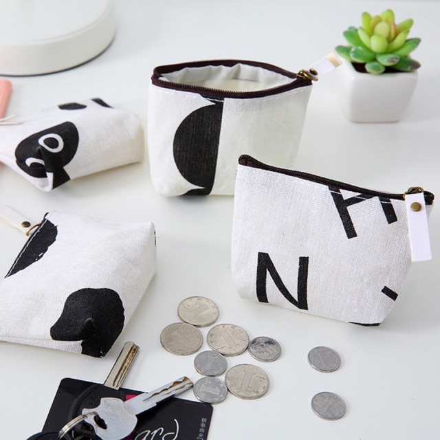 Cute minimalist design fabric Black and White alphabet canvas coin purse wallet Shopee Philippines