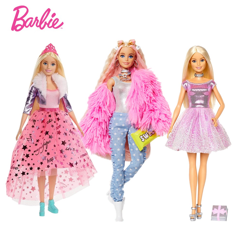 fast๑¤Barbie Extra Doll Pink Fluffy Coat Crimped Hair and Pet Unicorn