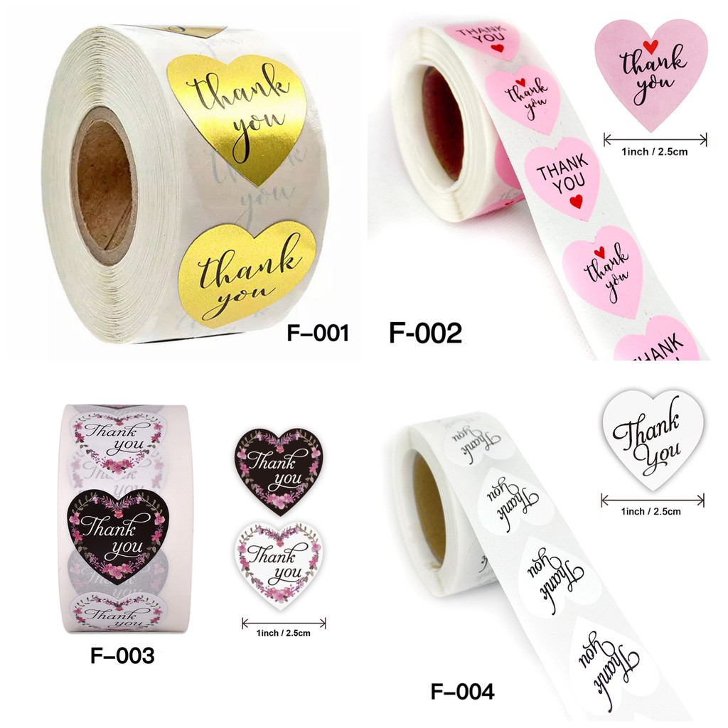 500pcs/roll Round Thank You for Your Order Heart Stickers Handmade Seal ...