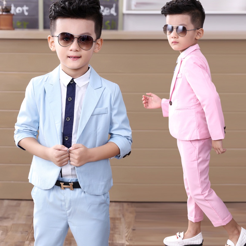 3PCs Set Boys Pink Blue Jacket Pant Clothes White Shirt Suit Kids ...