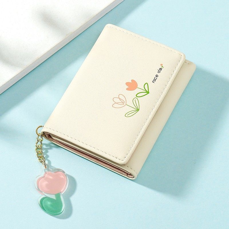 Small Wallet Tulip Short Wallet Female Niche Design Tri-fold Wallet ...