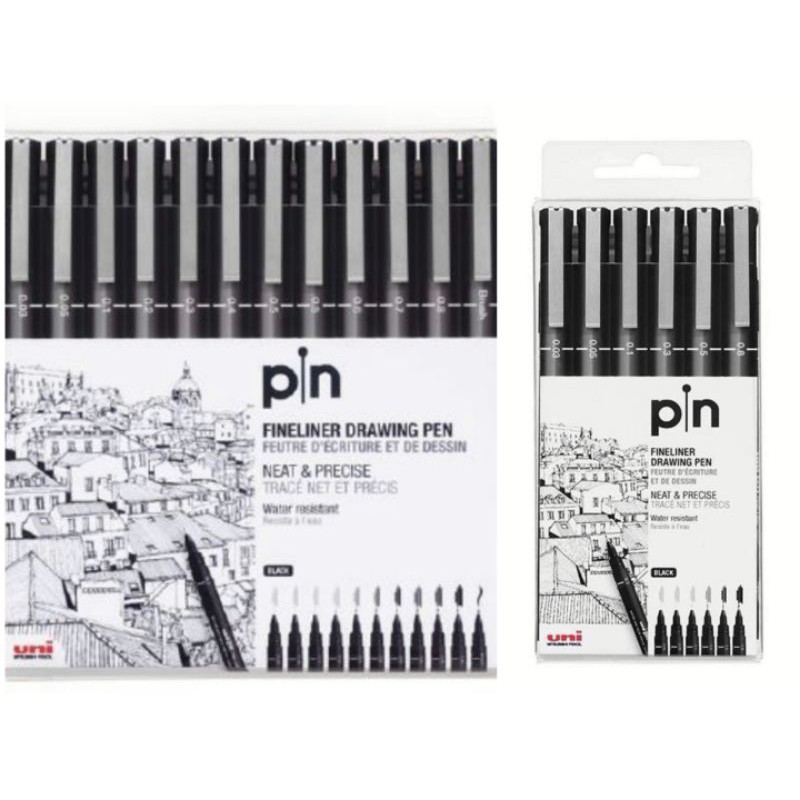 Uni Pin Fineliners, Black Set of 12