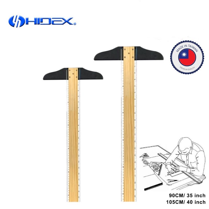 Hidex Wooden Double Side T Square Ruler (90cm,35 inch / 105cm,40 inch ...