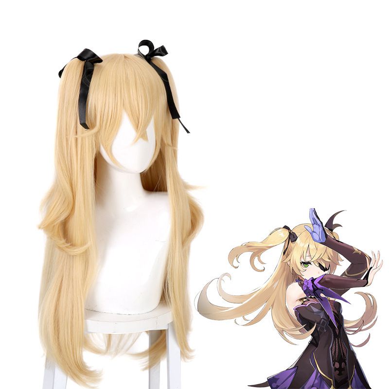 Genshin Impact Fischl Wig Long Ponytails with Ribbon Cosplay Heat ...