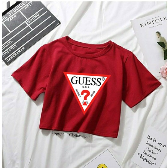 Guess red crop clearance top