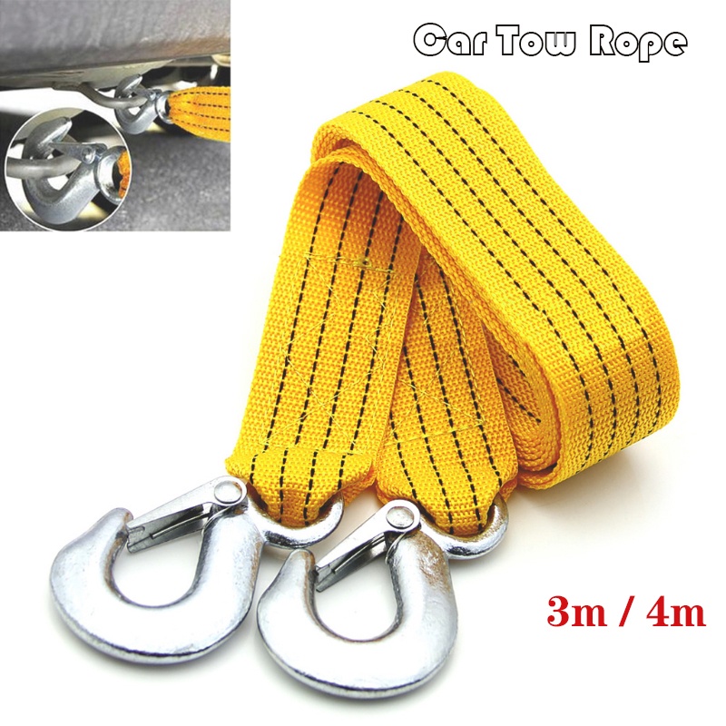 Car Tow Strap 3m/4m Heavy-Duty Tow Rope with Metal Safety Hooks for ...