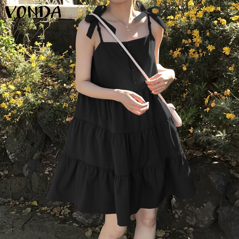 baao Women Summer Korean Sleeveless Pleated Button Up Sexy Slip Short ...