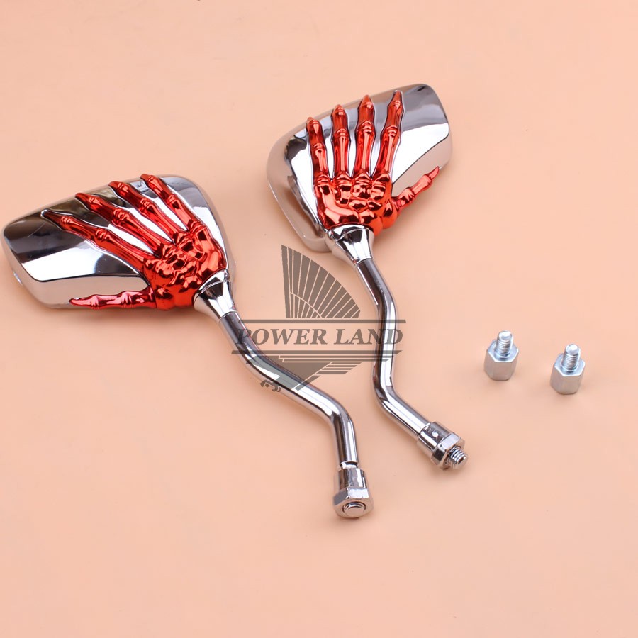 Jk 1pair Motorcycle Red Chrome Metal Skeleton Skull Hand Claw Rear View