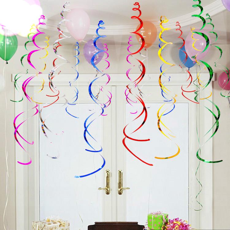 6pcs/set Multicolor PVC Hangings Spiral Ribbon Birthday New Year ...